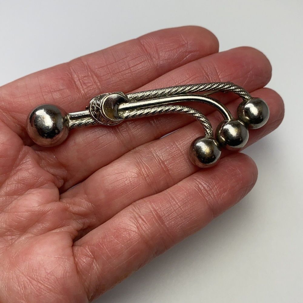 Vintage Sputnik Style Brooch Atomic Mid Century Silver Tone Orb Pin Space Age